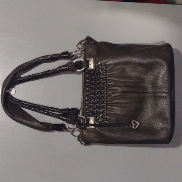 Brighton bucket tote purse leather dark charcoal gray - Picture 1 of 16